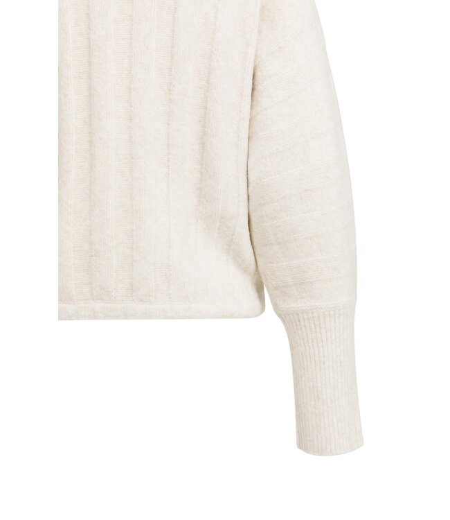 YAYA Rib batwing sweater with cord - OFF WHITE MELANGE