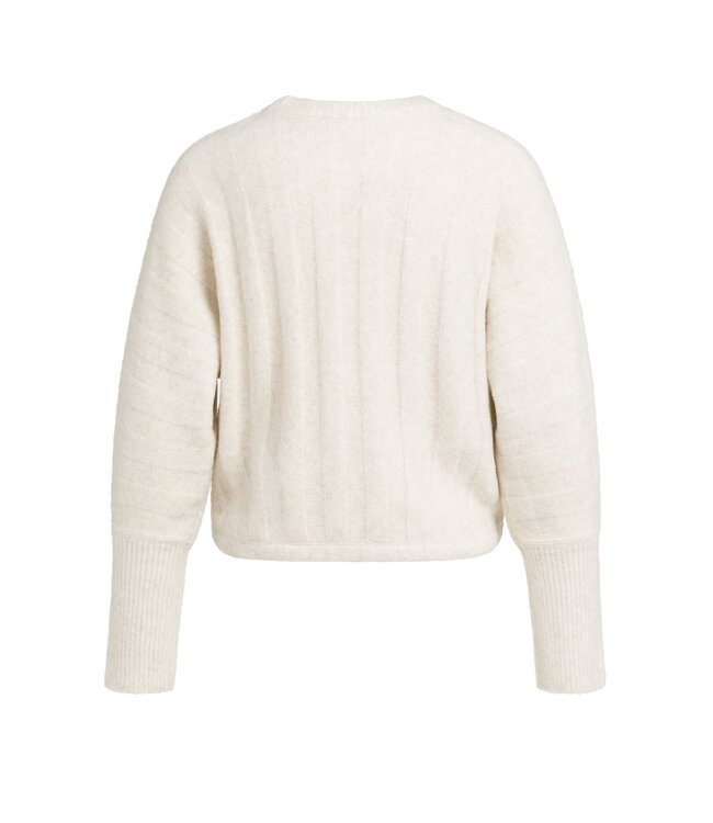 YAYA Rib batwing sweater with cord - OFF WHITE MELANGE