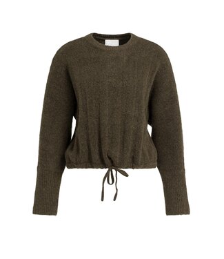 YAYA Rib batwing sweater with cord - SLATE BLACK BROWN MELANGE