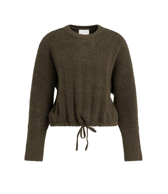 YAYA Rib batwing sweater with cord - SLATE BLACK BROWN MELANGE