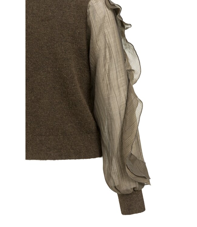 YAYA Knitted sweater with woven sleeves - SLATE BLACK BROWN