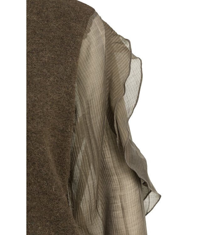 YAYA Knitted sweater with woven sleeves - SLATE BLACK BROWN
