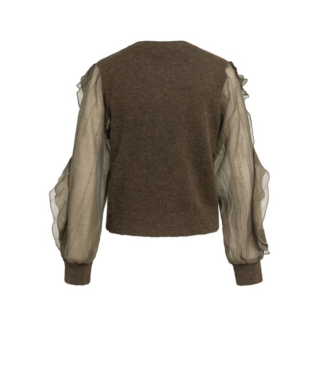 YAYA Knitted sweater with woven sleeves - SLATE BLACK BROWN