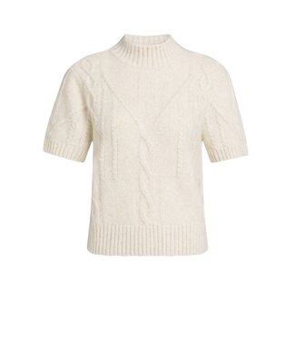 YAYA Cable sweater short sleeve - OFF WHITE MELANGE