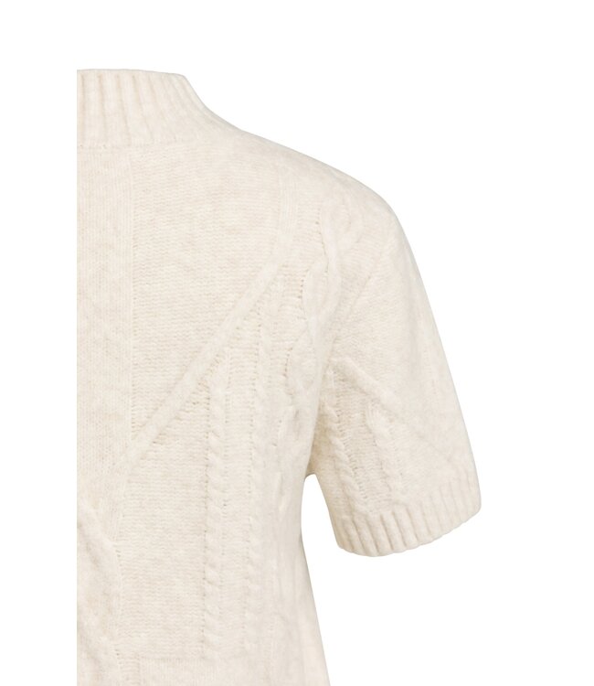 YAYA Cable sweater short sleeve - OFF WHITE MELANGE