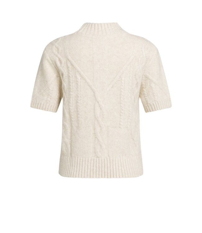YAYA Cable sweater short sleeve - OFF WHITE MELANGE