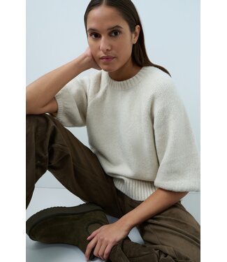 YAYA Sweater with textured sleeves - OFF WHITE MELANGE