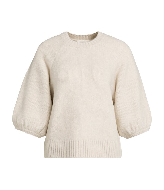 YAYA Sweater with textured sleeves - OFF WHITE MELANGE