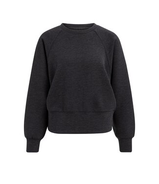 YAYA Raglan sweatshirt with fine rib texture and crew neck - HOLE BLACK MELANGE