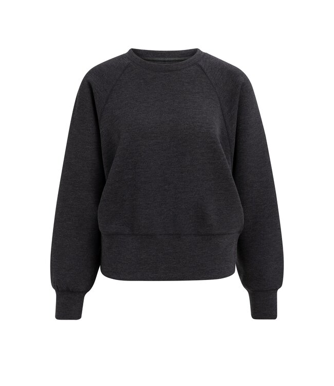 YAYA Raglan sweatshirt with fine rib texture and crew neck - HOLE BLACK MELANGE