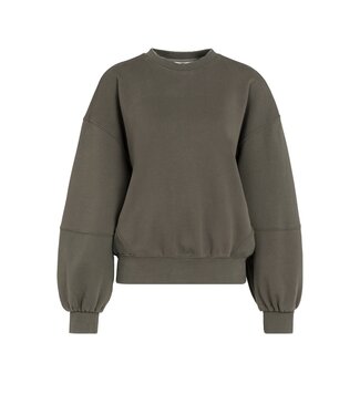 YAYA Washed sweatshirt with balloon sleeve - SLATE BLACK BROWN