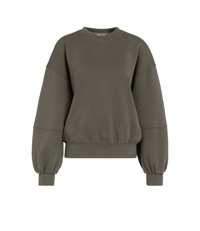 YAYA Washed sweatshirt with balloon sleeve - SLATE BLACK BROWN