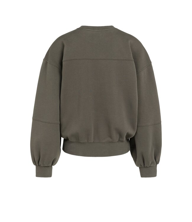 YAYA Washed sweatshirt with balloon sleeve - SLATE BLACK BROWN
