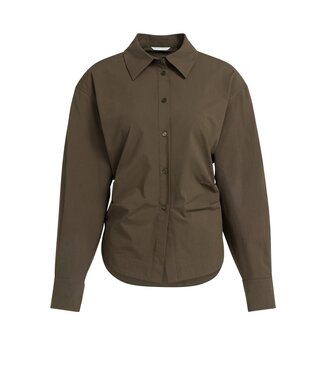 YAYA Blouse with waist accent and back pleats - SLATE BLACK BROWN