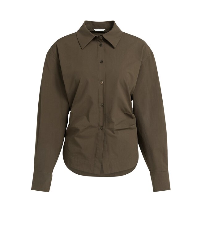 YAYA Blouse with waist accent and back pleats - SLATE BLACK BROWN
