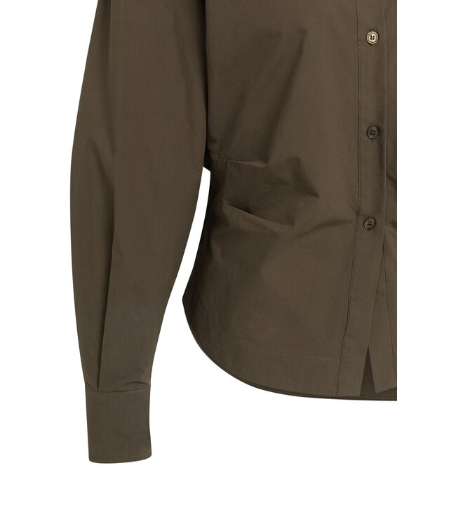 YAYA Blouse with waist accent and back pleats - SLATE BLACK BROWN