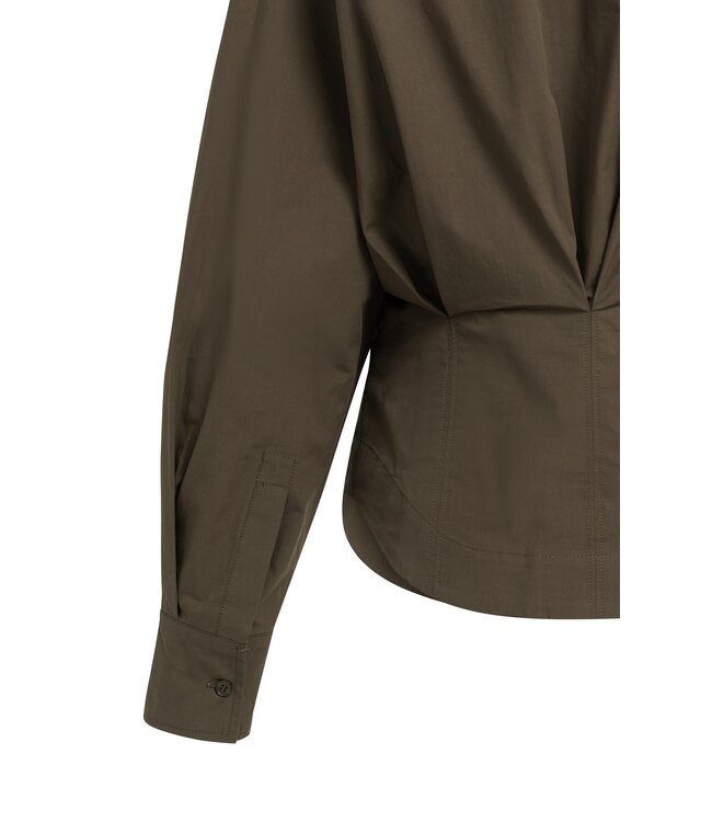 YAYA Blouse with waist accent and back pleats - SLATE BLACK BROWN