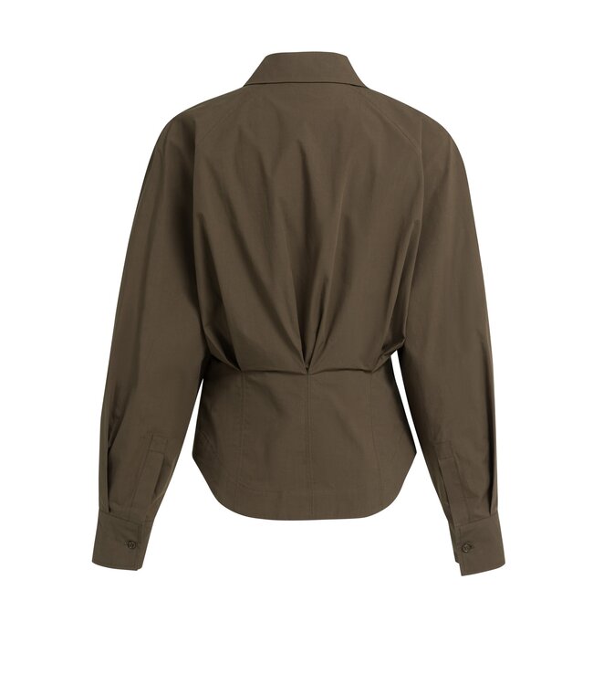 YAYA Blouse with waist accent and back pleats - SLATE BLACK BROWN