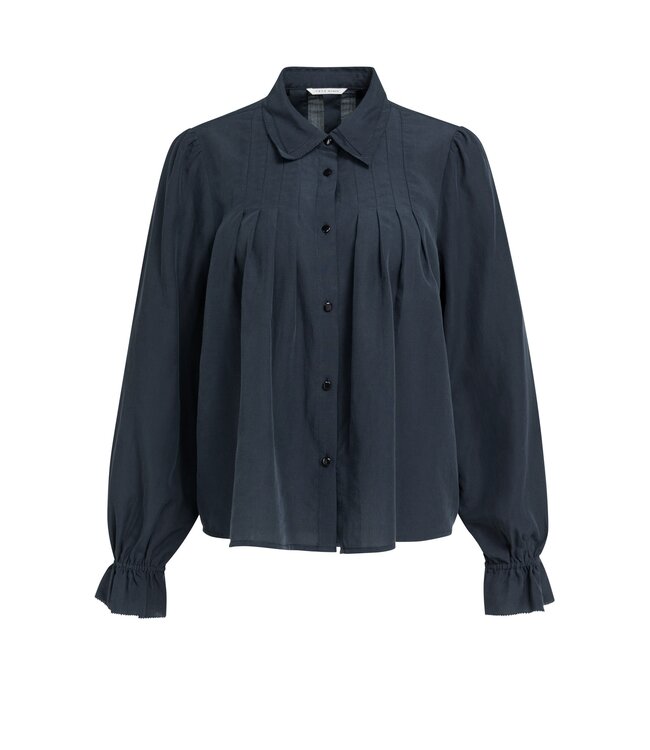 YAYA Sheer pleated blouse - CAT BLACK
