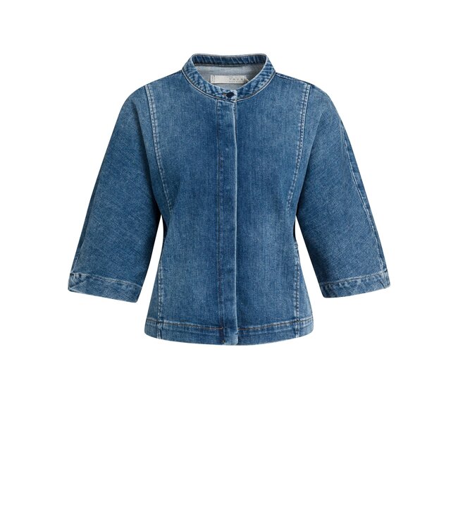 YAYA Short sleeve denim blouse - DARK BLUE DENIM
