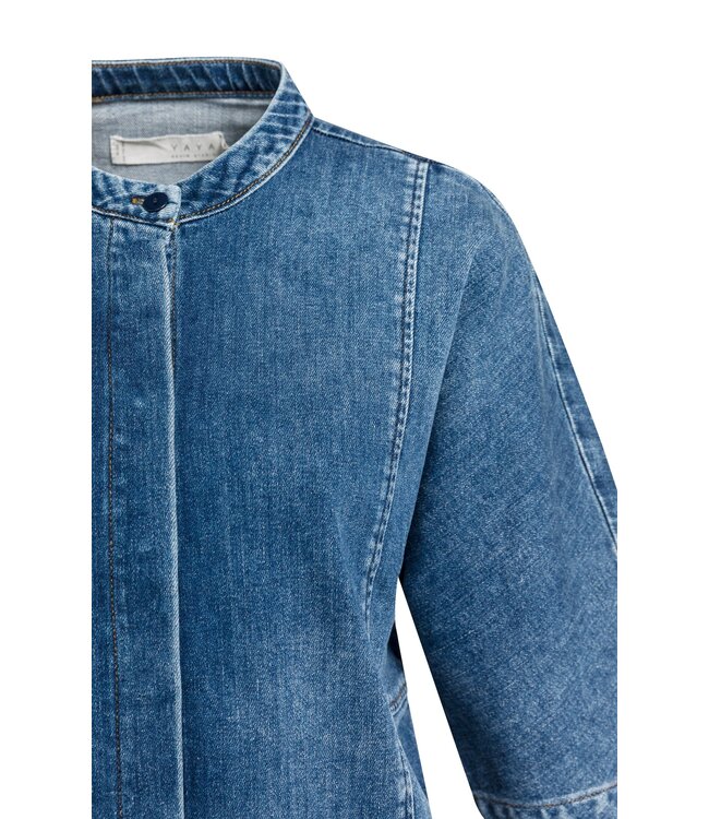 YAYA Short sleeve denim blouse - DARK BLUE DENIM