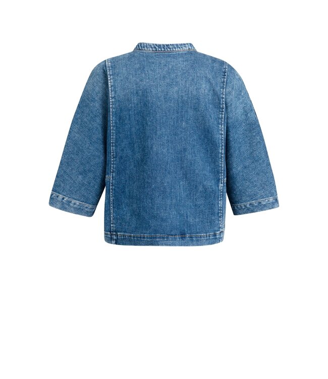 YAYA Short sleeve denim blouse - DARK BLUE DENIM