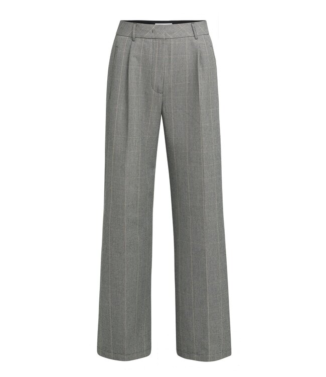YAYA Woven wide leg check trousers with pleaths - HOLE BLACK DESSIN