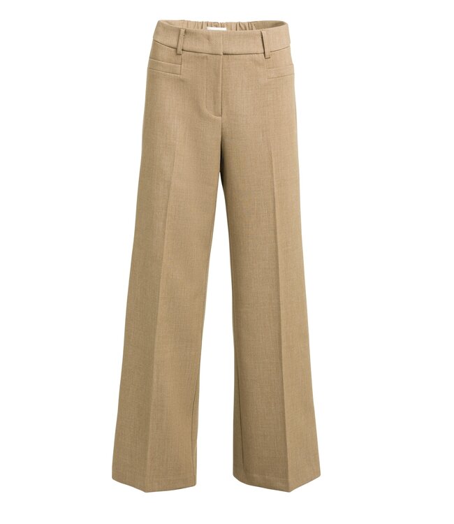 YAYA Woven mid waist straight leg trousers with seam details - OTTER BROWN MELANGE