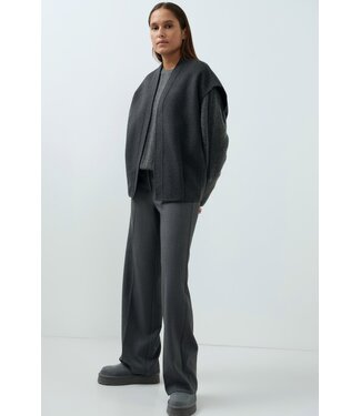 YAYA Woven mid waist straight leg trousers with seam details - ANTHRACITE MELANGE