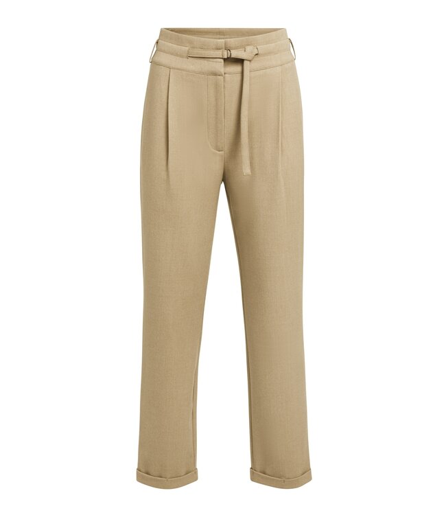 YAYA Soft woven hight waist trousers with fancy waitband and belt - CORNSTALK BROWN MELANGE