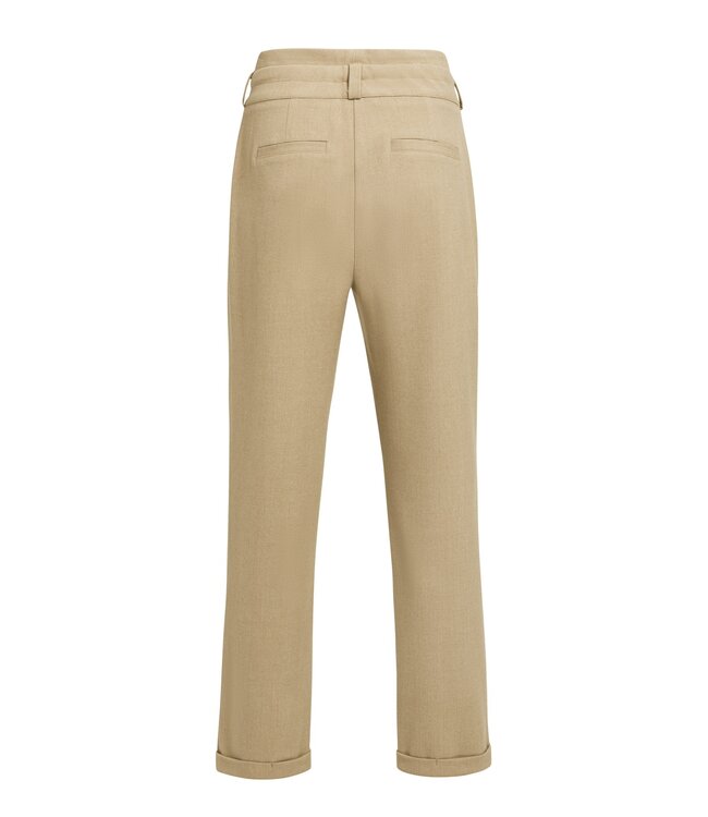 YAYA Soft woven hight waist trousers with fancy waitband and belt - CORNSTALK BROWN MELANGE