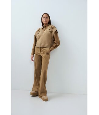 YAYA Suedine wide leg trousers - OTTER BROWN
