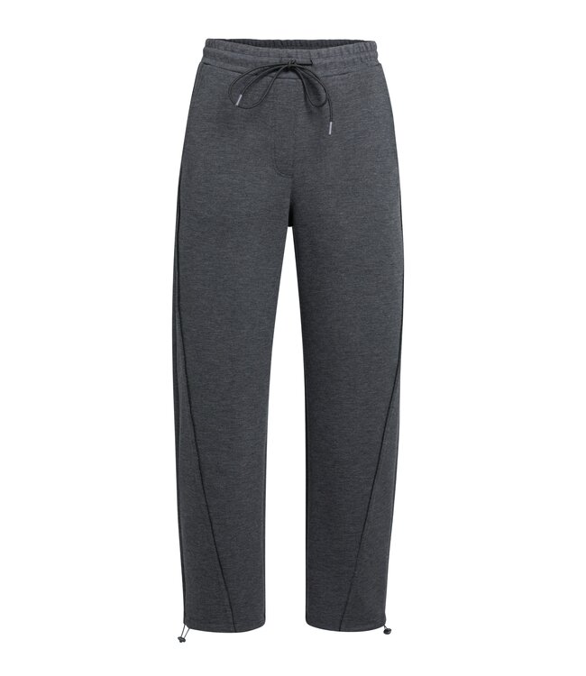 YAYA Jersey loose fit barrel leg trousers - HOLE BLACK MELANGE