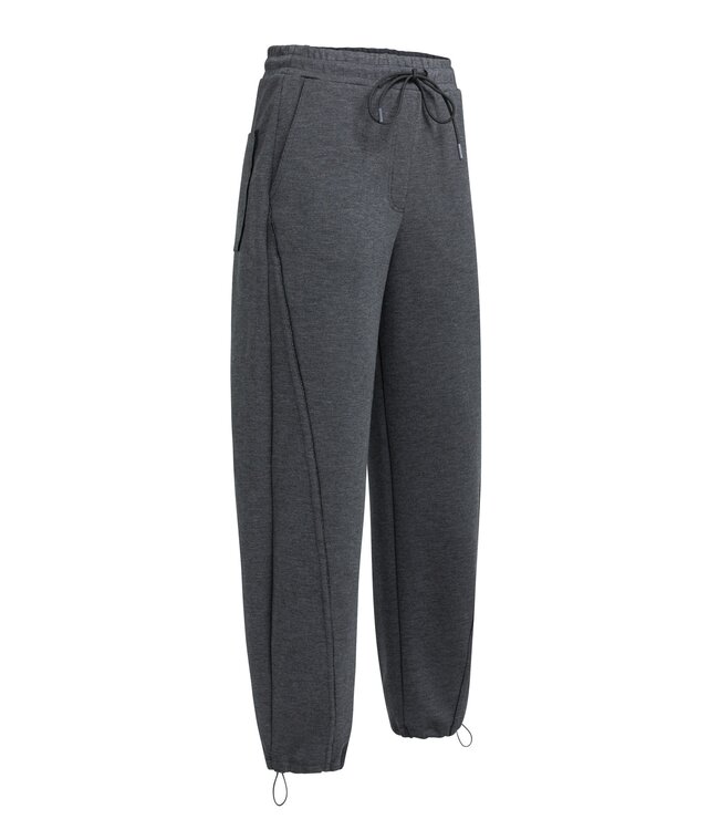 YAYA Jersey loose fit barrel leg trousers - HOLE BLACK MELANGE