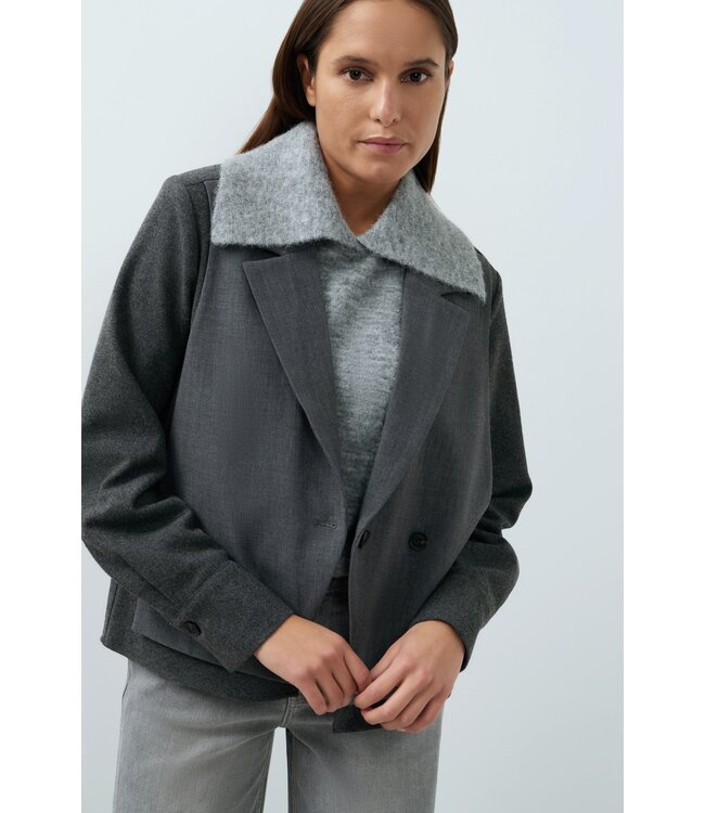 YAYA Woven loose fit cut and sew blazer with contrast fabric - ANTHRACITE MELANGE