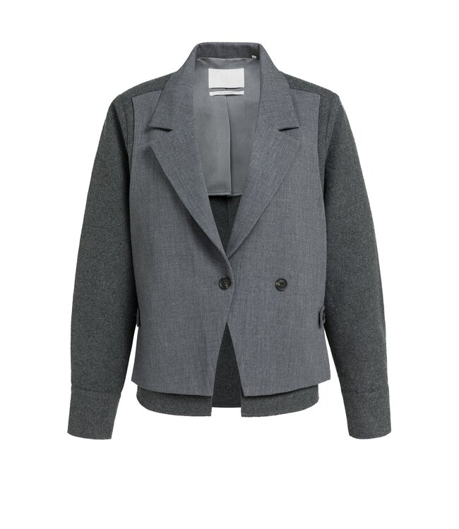 YAYA Woven loose fit cut and sew blazer with contrast fabric - ANTHRACITE MELANGE