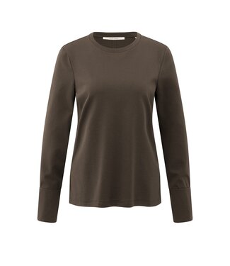 YAYA Jersey top with long sleeves and woven cuffs - SLATE BLACK BROWN