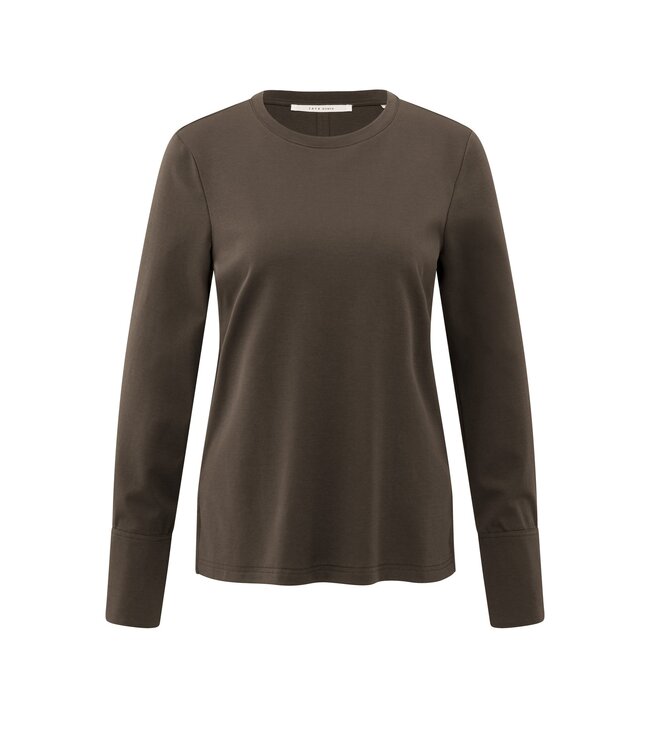 YAYA Jersey top with long sleeves and woven cuffs - SLATE BLACK BROWN