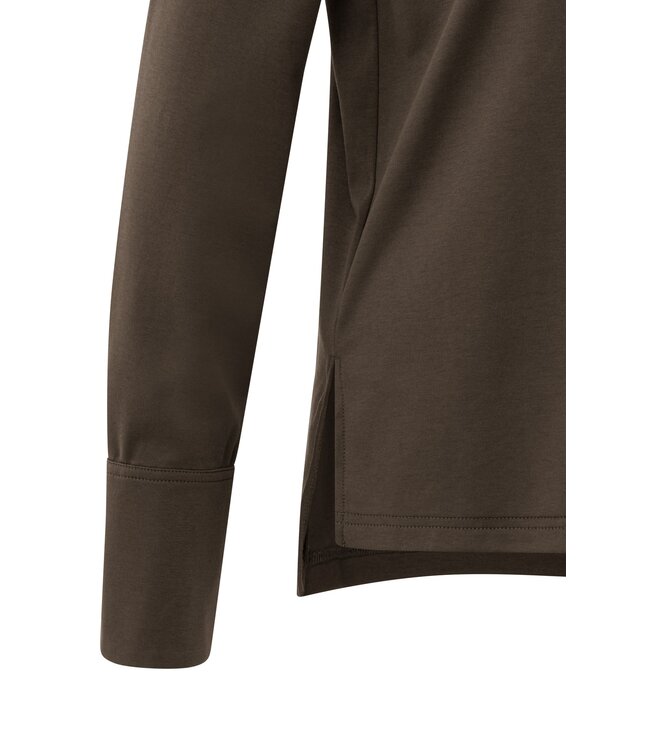 YAYA Jersey top with long sleeves and woven cuffs - SLATE BLACK BROWN