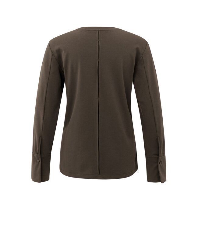 YAYA Jersey top with long sleeves and woven cuffs - SLATE BLACK BROWN