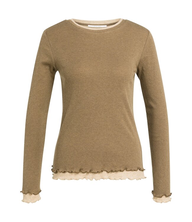 YAYA Long sleeve top with double layer effect - OTTER BROWN MELANGE