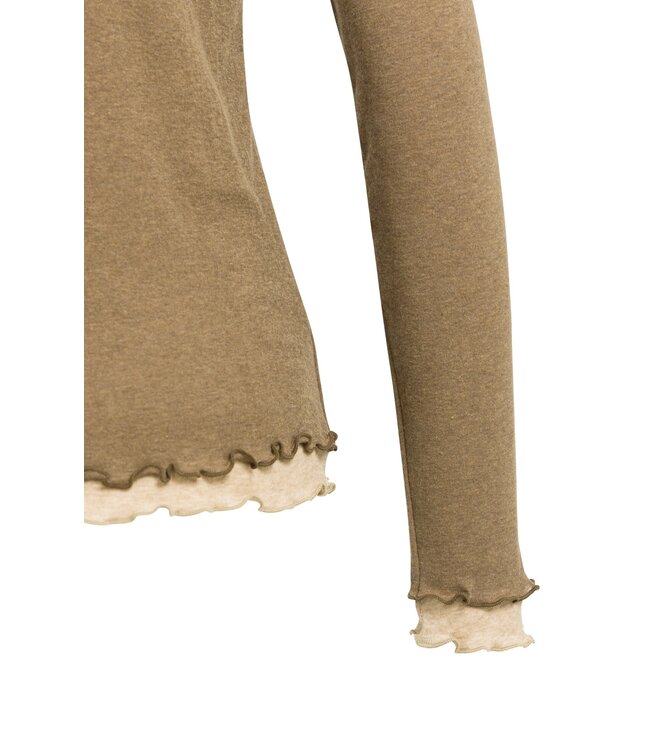 YAYA Long sleeve top with double layer effect - OTTER BROWN MELANGE