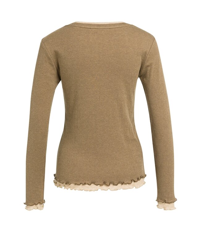 YAYA Long sleeve top with double layer effect - OTTER BROWN MELANGE