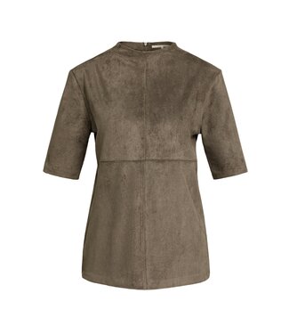 YAYA Suedine high neck top - SLATE BLACK BROWN
