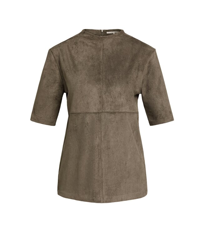 YAYA Suedine high neck top - SLATE BLACK BROWN