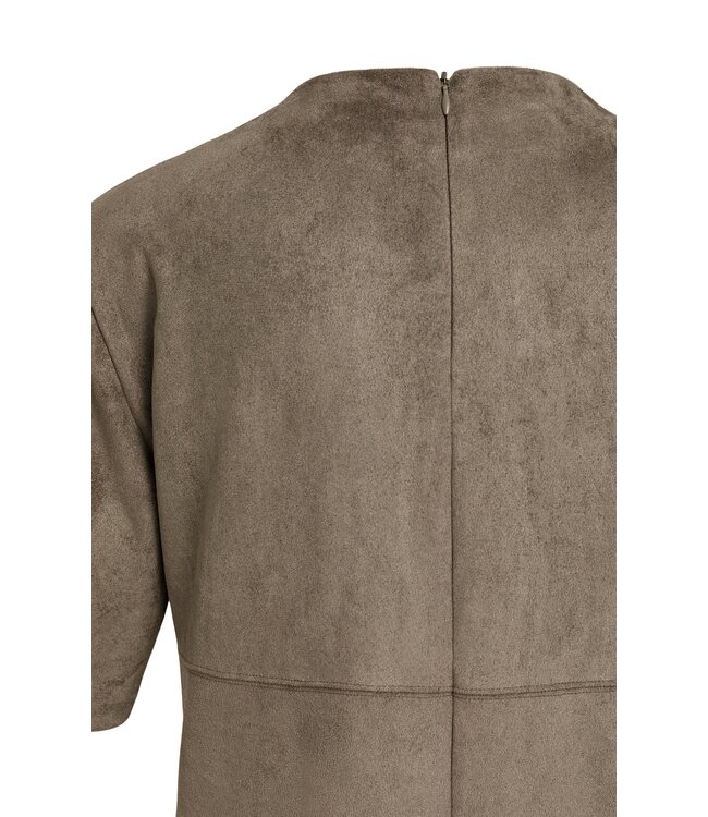 YAYA Suedine high neck top - SLATE BLACK BROWN