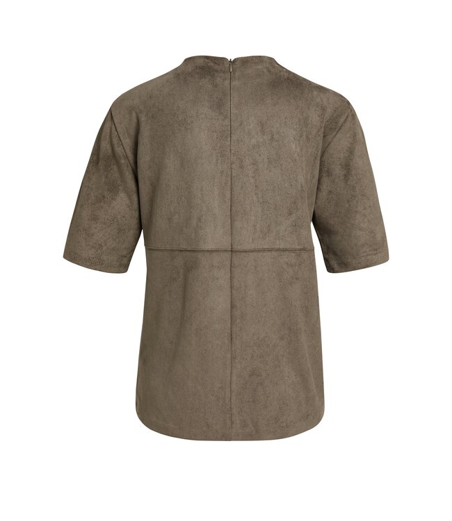 YAYA Suedine high neck top - SLATE BLACK BROWN