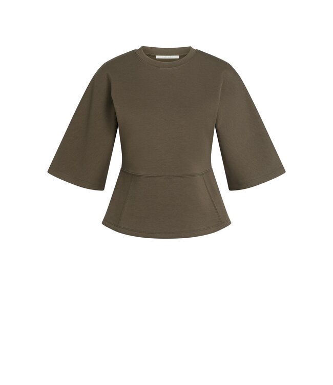 YAYA Soft jersey top with wide sleeves - SLATE BLACK BROWN