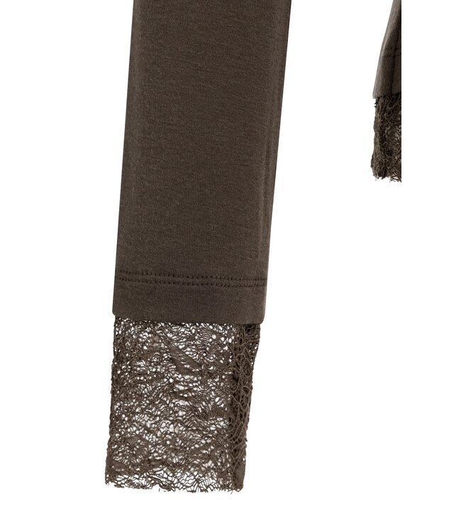 YAYA Long sleeve top with lace edges - SLATE BLACK BROWN
