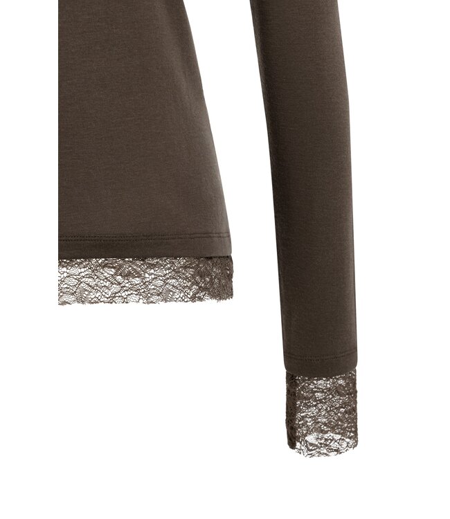 YAYA Long sleeve top with lace edges - SLATE BLACK BROWN